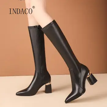 

2020 New Fashion Women Winter Boots White Knee Boots Warm Pointed Toe High Heels Thong High Boots ZIP