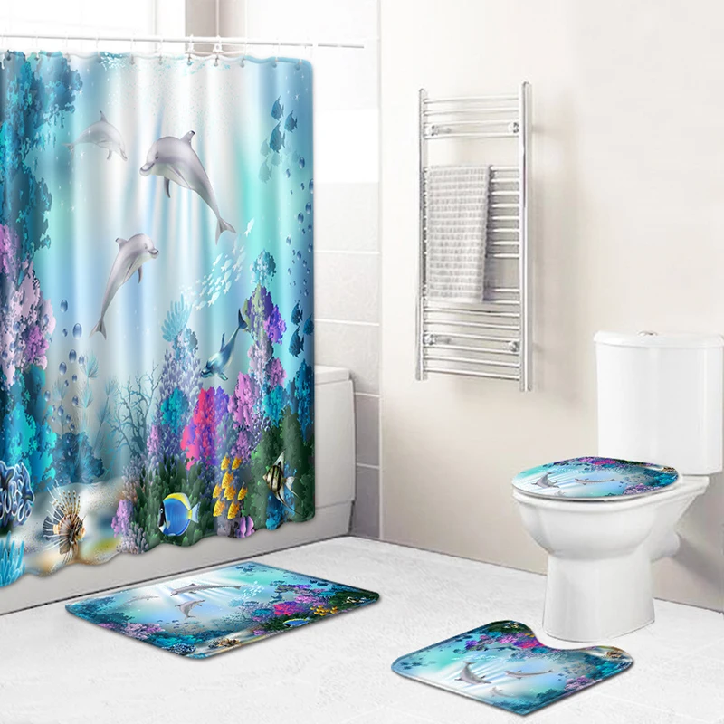 1X коврик для крышки унитаза+ 1X пьедестал коврик+ 1X коврик для ванной+ 1X Ванна Шторы с c-образный крючки Ванная комната поставки