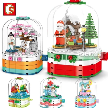 

SEMBO City Father Christmas Santa Claus Cherry Sakura Rotating Box Building Blocks Flash Bricks Kid Educational DIY Toys Gift