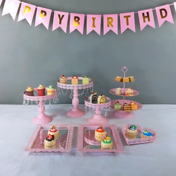

Crystal Pearl Metal Cake Stand Cupcake Dessert Rack Holder Gold Wedding Dessert Tray Cake Stand Cupcake Pan cake display 7pcs
