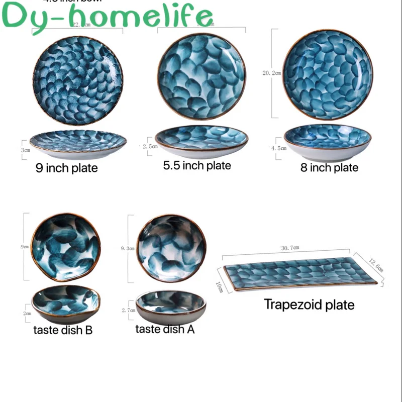 

Japanese Creative Hand-painted Dark Green Ceramic Tableware Set Restaurant Kitchen Household Bone China Multi-size Bowl Plate