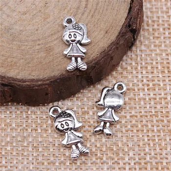 

Wecharms 100pcs 15x7mm Little Girl Charms Pendant DIY Metal Jewelry Making Antique Silver Color