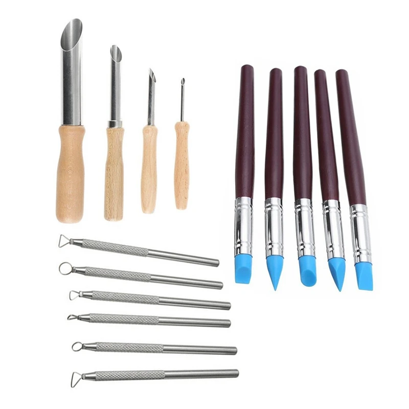 

6Pcs Aluminum Ribbon Trimming Clay Pottery Sculpting Tools+4Pcs Clay Hole Cutters Pottery Clay Ceramic Tools+5Pcs Clay Color Sha