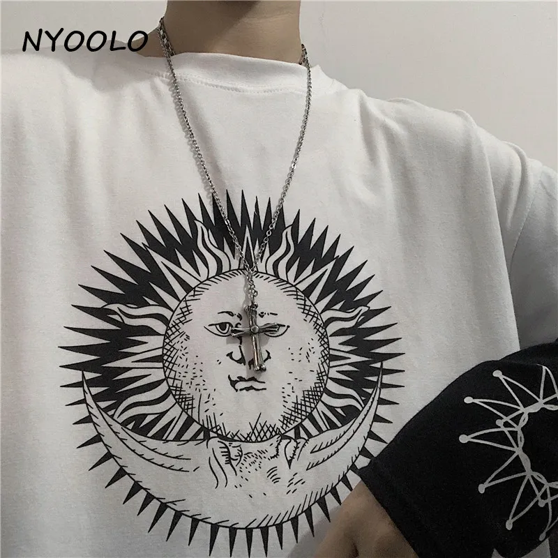 NYOOLO Harajuku уличная Женская толстовка с принтом из двух частей Лоскутная свободная футболка с длинными рукавами и круглым вырезом Женская Мужская одежда топы