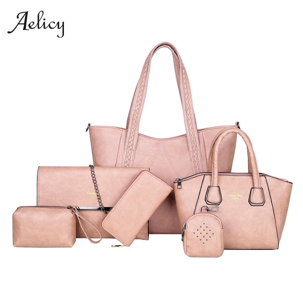 

Aelicy 2019 Women Bags Leather Handbags Fashion Shoulder Bag Female Purse High Quality 6-Piece Set Designer Brand Bolsa Feminina