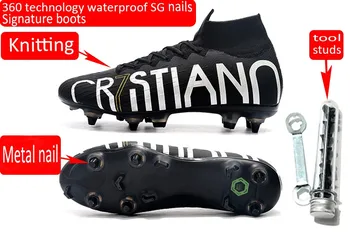 

Free shipping cristiano ronaldo high and low top knitted waterproof exclusive signature boots football shoes soccer shoe Boots