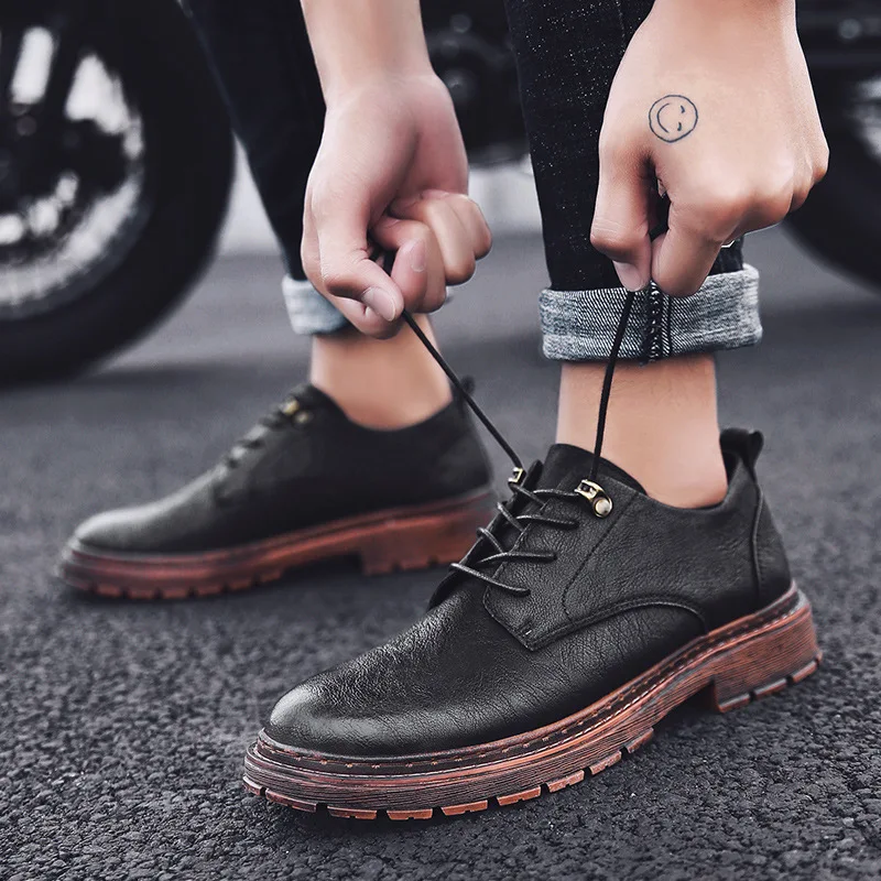

New Style Martin Boots First Layer of Leather MEN'S SHOES Casual Men Low Top Work Shoes Daily Life Outdoor Thick Bottomed MEN'S