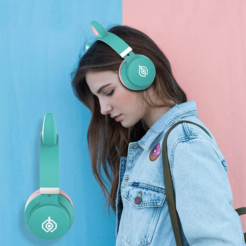 LED Cat wireless Headphones with Microphone Foldable Girl Kid Helmet Phone Tablet Music Bass auriculares bluetooth inalambrico