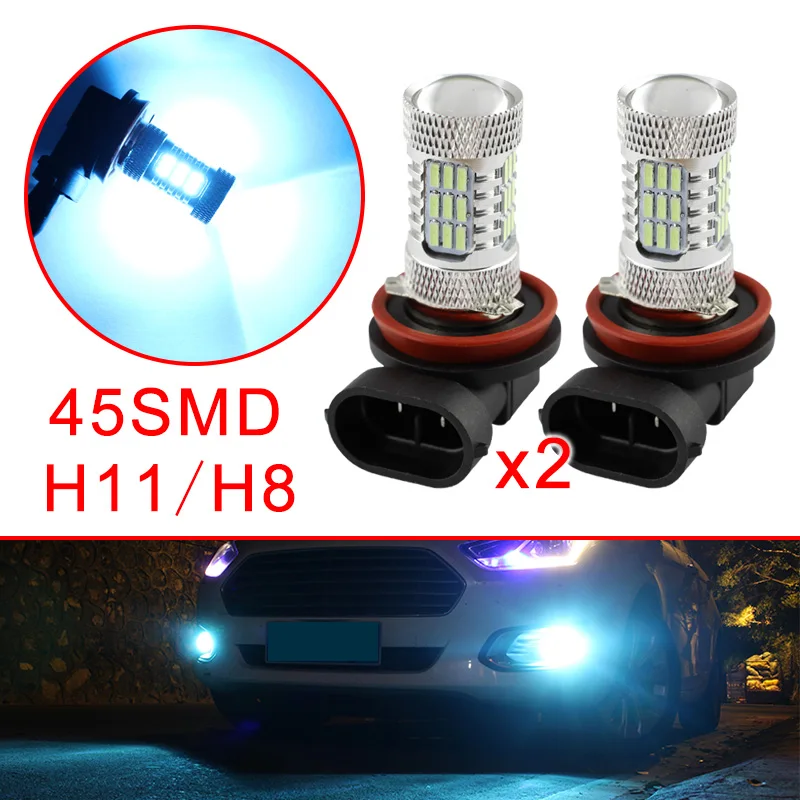  Vehicle Foglight Fog Light Driving Lamp Projector Lens LED Bulb Trim Fit For H11 H8 45SMD Ice Blue  - 4000225778255