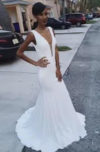 

Mermaid Prom Dresses 2020 Deep V Neck Backless Sweep Train Long Formal Evening Party Gowns Special Occasion Dress vestidos