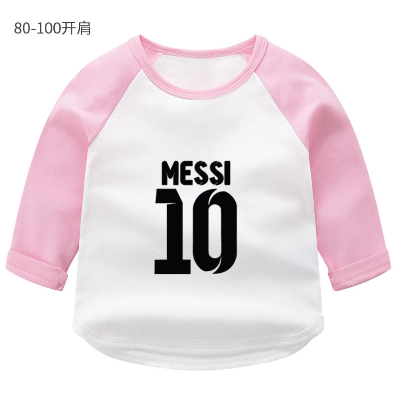 as picture wholesale football MESSI 10 Summer O-Neck PRINT Tops Boys Girls splice color Long sleeve Children Cartoon T shirt Baby - Цвет: as picture
