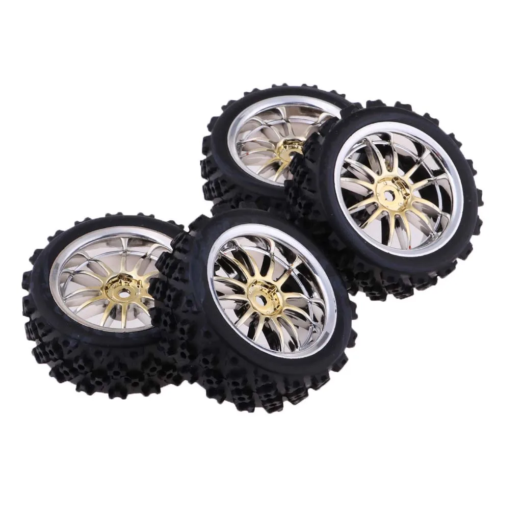 4Pc Rubber RC 1/10 Crawler Car Tires with Wheels Rims for HSP  Traxxas HPI