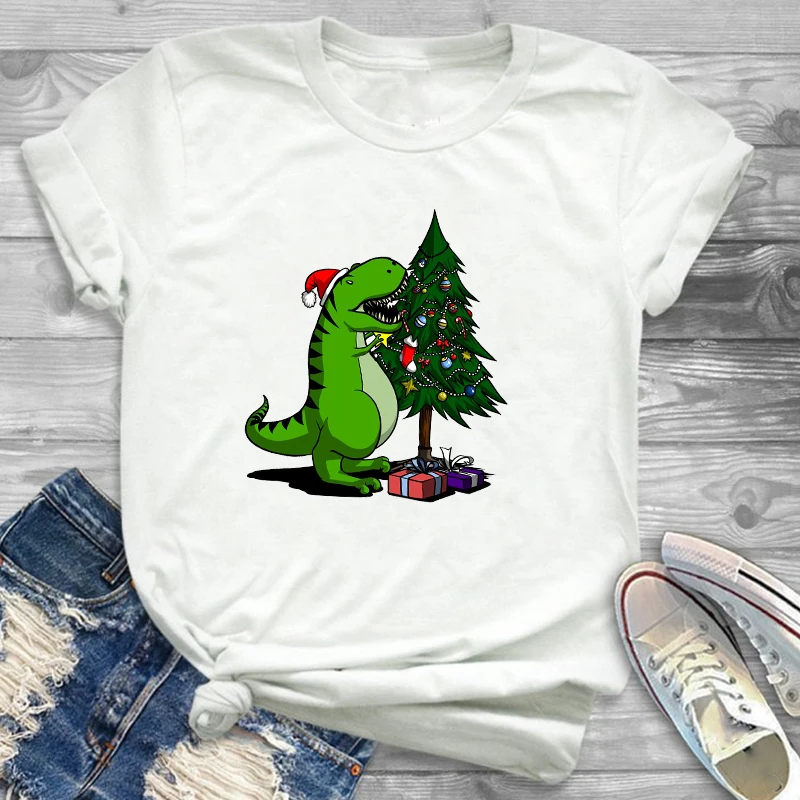 Tee Shirt Tees T-shirts Women Fashion Clothing Plaid Tree Truck New Year Merry Christmas Womens Female Graphic T Shirt T-Shirt - Цвет: CZ20477