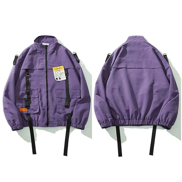 A27A103 Purple Мужская ветровка в стиле хип-хоп Harajuku уличная ретро-куртка, пальто с несколькими карманами, модные спортивные куртки на молнии, осень - Цвет: A27A103 Purple