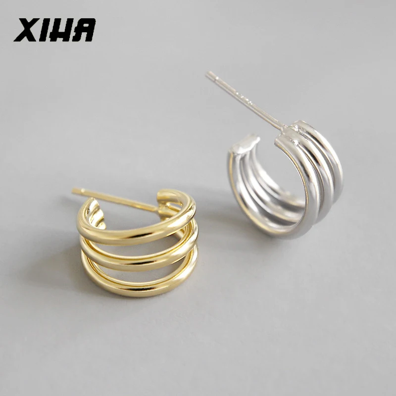 

XIHA Genuine 925 Sterling Silver Earring for Women Gold Small Stud Earring Multi Layers INS Minimalist Jewelry Christmas Gifts