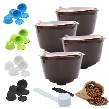 

4 Pcs Coffee Capsule Filter Cup Reusable for Nescafe Dolce Gusto Refillable Caps Spoon Brush Filter Baskets Pod Soft Taste Sweet