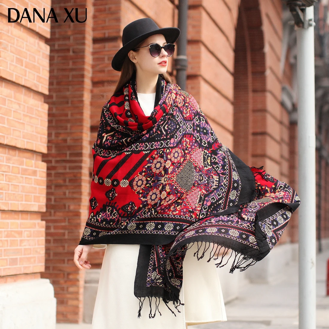 DANA XU Bufanda Mujer Wool Poncho Head Women Lady Warm Shawl Stoles Bandana Scarf Hijab Luxury Brand Pashmina Winter 2021