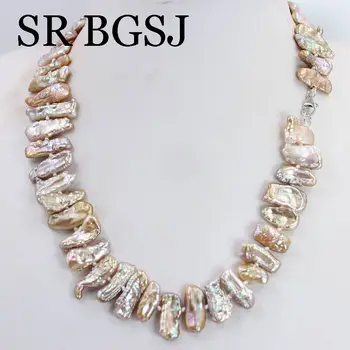 

Free Shipping 9x18mm Gold Purple Biwa Cultured Natural Pearl Lobster Clasp Women Necklace 18"