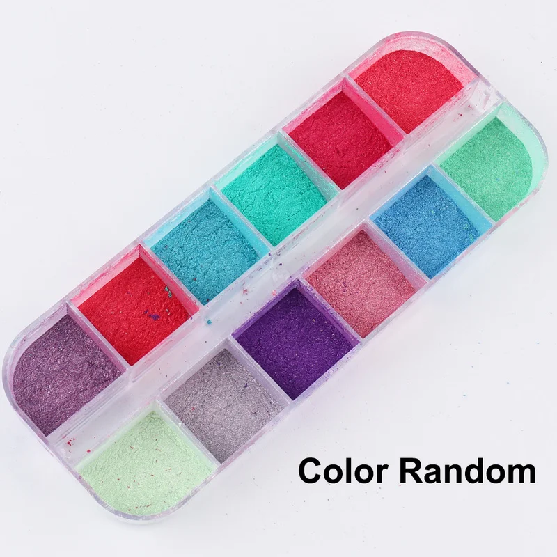 12 Grids Chrome For Nail Art Decorations Nail Powder Dipping Shimmer Dust Colorful Pigment Powder Rubbing Pearl Glitter