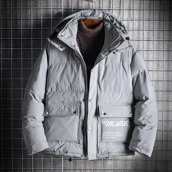

Winter Jacket Men's Warm Thick Fashion Parka Men Letter Print Hooded Coat Man Streetwear Wild Loose Cotton Male Clothes M-3XL