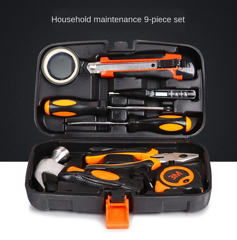 

Portable Hardware Toolbox 9-Piece Household Manual Tools Packaged Combination Electric Woodworking Repair