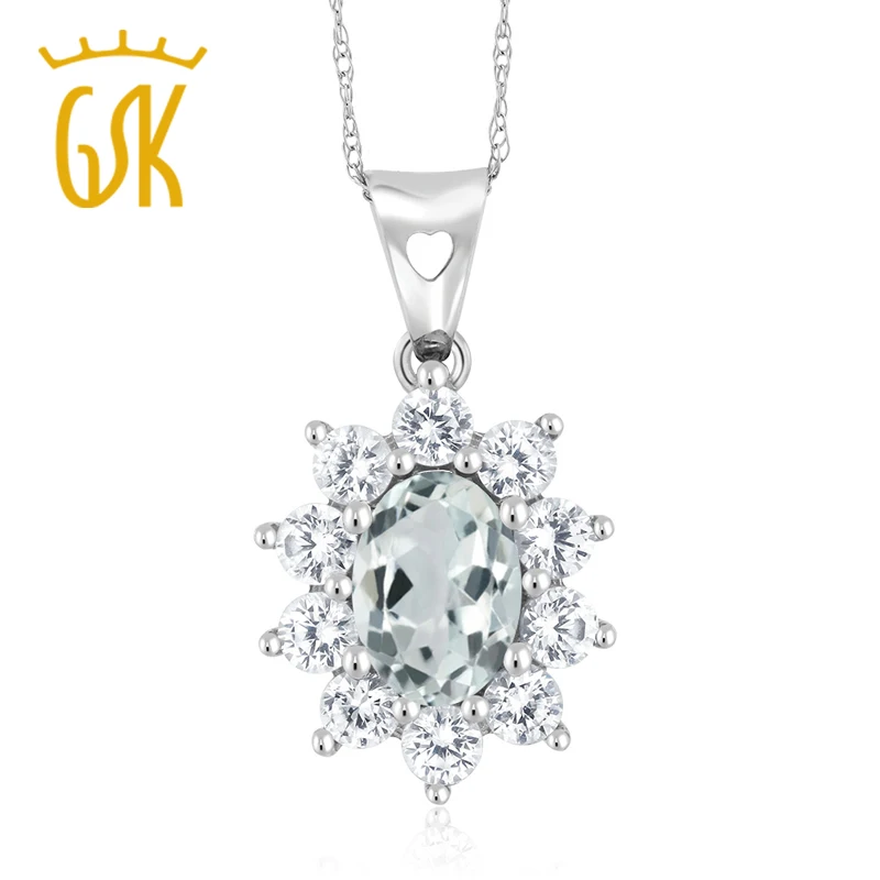 10K белое золото 1 22 Ct Небесно Голубой Аквамарин женская овальная подвеска ореол с