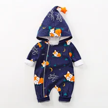 Новая зимняя одежда для новорожденных мальчиков и девочек Повседневный комбинезон с капюшоном и длинными рукавами для малышей от 0 до 18 месяцев, утепленный бархатный комбинезон
