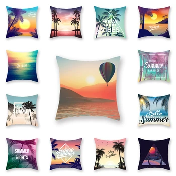 

45x45cm Island Series Print Cushion Cover Square Pillowcase Polyester Peachskin for Living Room Sofa Decor Home Textiles