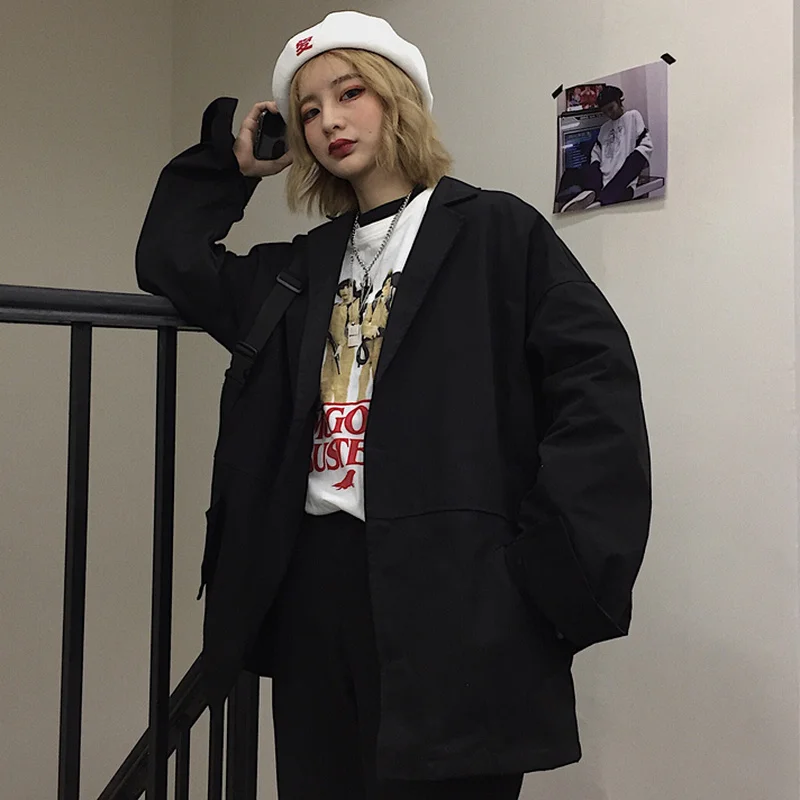 lower price  Woherb 2020 Autumn New Korean Retro Harajuku Jacket Women Black Coat Aesthetic Print Vintage Casual