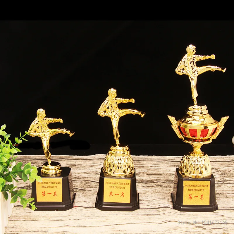 Free Custom Martial Arts Trophy, Golden Man, Plastic Trophy, Craft Supplies, Souvenirs, Home Decorations