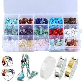 

Natural Crystal Chips Irregular Stone Beads Kit with Metal Beading Wire and Elastic String for Jewelry Making Crafts