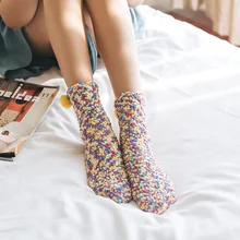 Новые женские теплые коралловые флисовые Носки-тапочки в стиле Харадзюку на весну, осень и зиму милые полотенца в виде торта ярких цветов носки для сна без пятки