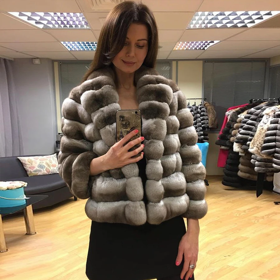 

Winter Coat Women Real Fur Jacket Natural Rex Rabbit Fur Coats Elegant Fashion Overcoat Outwear