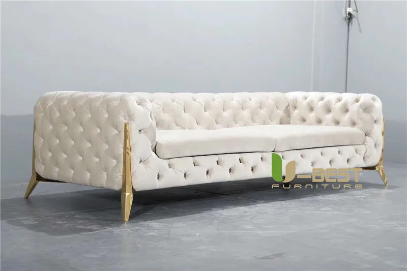 Tufted Velvet Chesterfield Couch Living Room Sheila Sofa Set  (2)