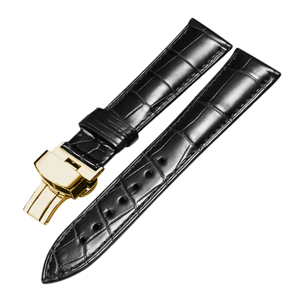 Genuine Crocodile Leather Watchband  14mm 16mm 18mm 19mm 20mm 21mm 22mm Watches Strap Coffee Black Butterfly Buckle Watch Band