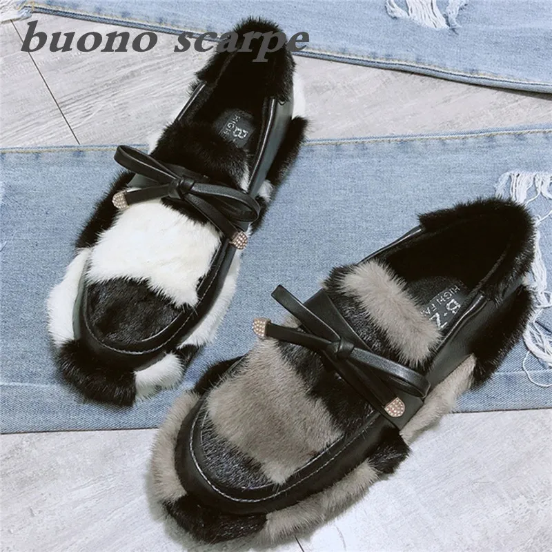 

New leopard mink fur plus velvet beanie cotton shoes