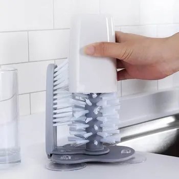 

Household Glass Cleaner Bottles Stand Base Brush Suction Wall Cup Sink Scrubber Mug Kitchen Artifact Rotate Bottle Clean Brushes