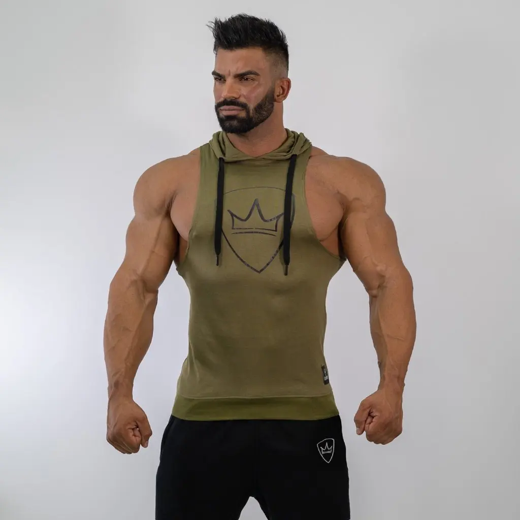 

Triceps Summer Fitness Training Sleeveless Vest Men Slim Fit Hooded Waistcoat Outdoor Running Sports Vest