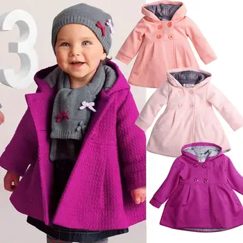 

Toddler Baby Toddler Kids Girls Princess Button Trench Hooded Coats Fall Winter Warm Outerwear Wind Parka Jackets 0-3T