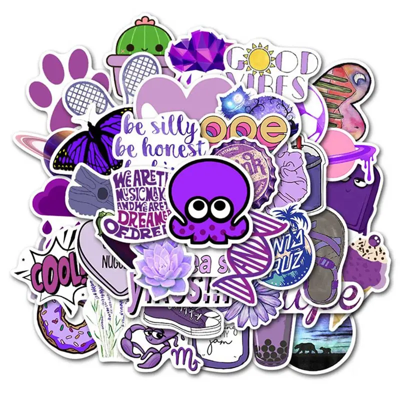 

For 50pcs/set Cartoon Purple Decorative Girl Stickers For DIY Suitcase Skateboard Laptop Sticker Children Gift Toys Decals
