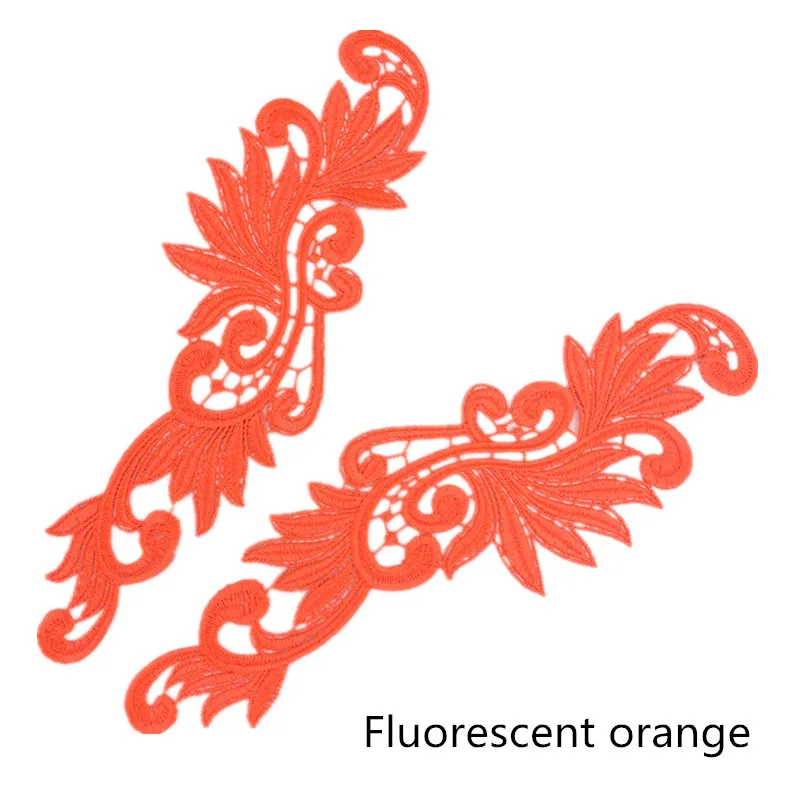 CHICKNIT 1 пара флуоресцентных цветов вышивка цветок кружево Аппликация патч для шитья Танго латинский танец балетные костюмы платье DA004 - Цвет: fluorescent orange