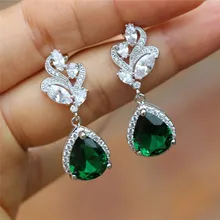  CAOSHI Delicate Women's Drop Earrings Vintage Style Party Accessories with Bright Green Zirconia Elegant Female Jewelry Gift 