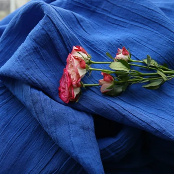 

Natural pure ramie fabric blue fold tissu Top grade robe dress pants shirt coat sewing