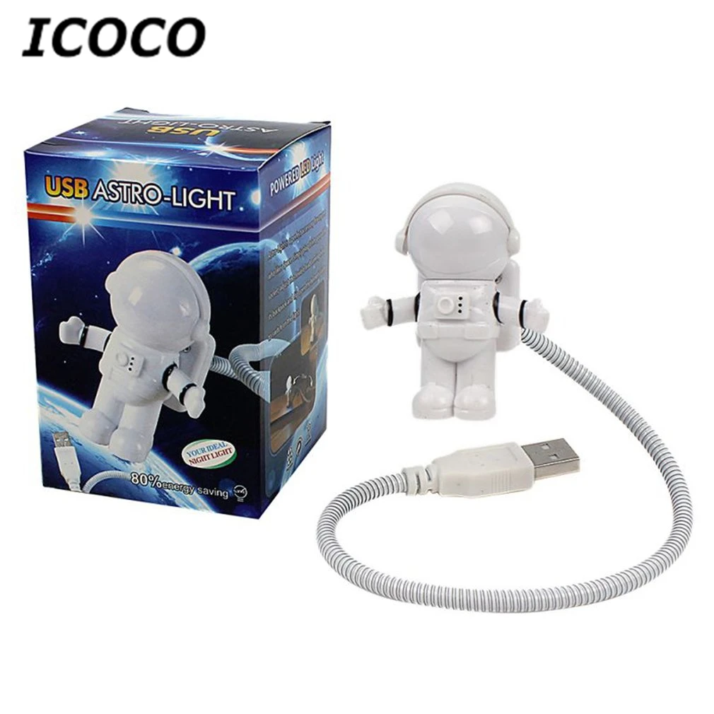 ICOCO Мини милый 3D USB астронавт в виде космонавта, регулируемый светодиодный Ночной светильник Настольная лампа для ПК/компьютер Прямая