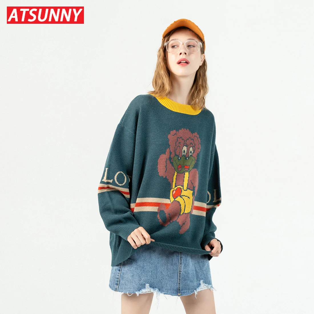 Трикотажный Свитер ATSUNNY в американском ретро-стиле с маленьким медведем уличном