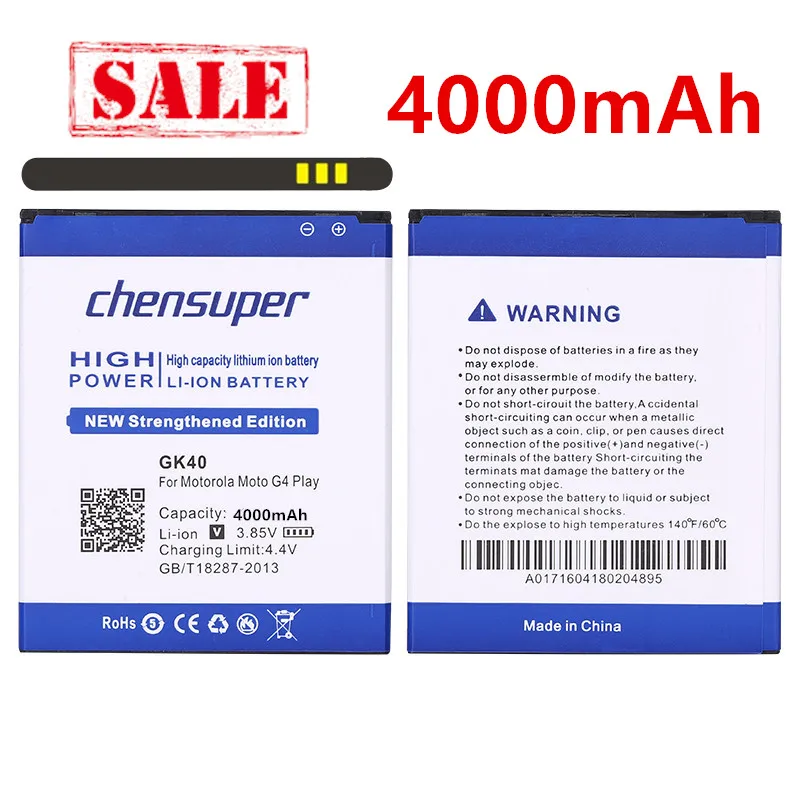 Chensuper 100% протестированный Высококачественный аккумулятор 4000 мАч для MOTOROLA MOTO G4 PLAY