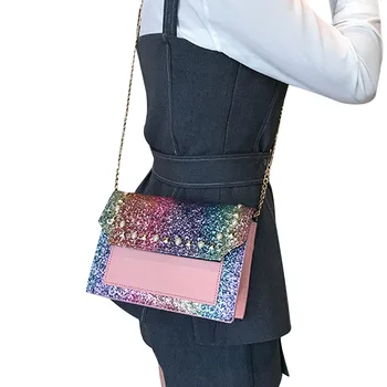 

2020 Summer Fashion Women Chain Messenger Bags Rivet Pearl Shoulder Bag PU Leather Crossbody Bags