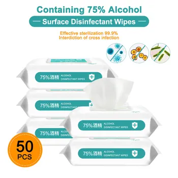 

50pcs/box Alcohol Swabs Wet Wipes Disinfection Antiseptic Pads Portable Skin Hand Cleaning Care Cleaning Tissue Box with Cover