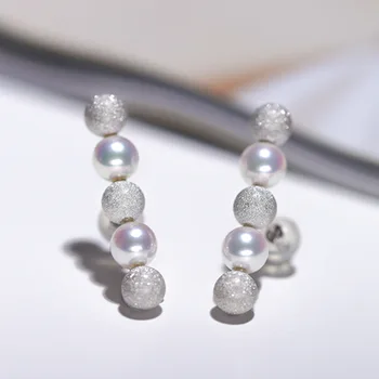 

Quality Handpicked Freshwater Cultured Stud Pearl Earrings 18k gold Row Earring 5-5.5mm Round White Freshwater BABY beads