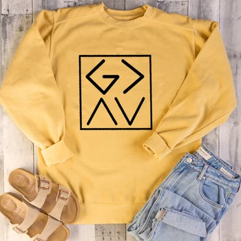 

God Is Greater Than The High Lows Graphic Sweatshirt Women Christian Pullovers Yellow Clothing 90s Harajuku Hoodie Drop Shipping